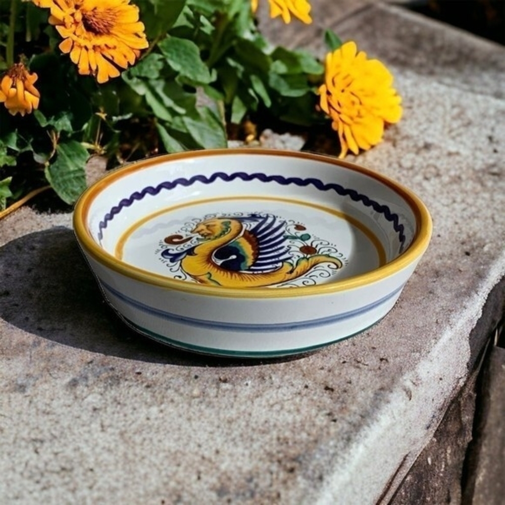 Sur La Table Dragon Print Ceramic Bowl Coaster 5.5" Multicolor Serving Dish New